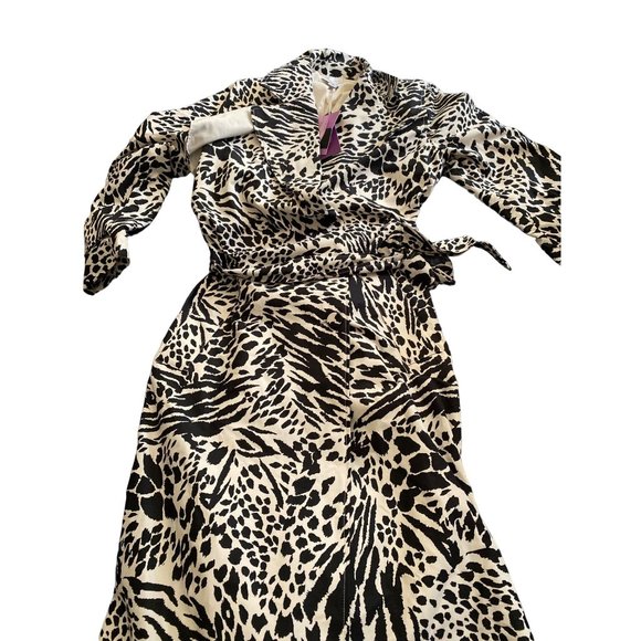 Women's Animal Print Strong Shoulder Trench Coat Sergio Hudson Black M Medium - Picture 3 of 8